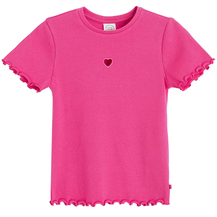 Cool Club, T-shirt dziewczęcy, prążkowany, różowy