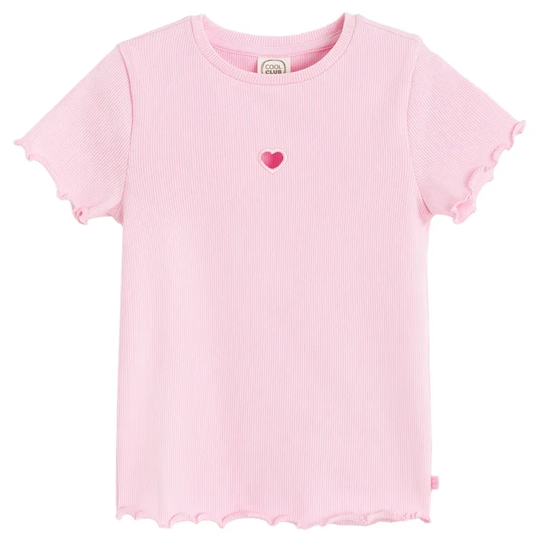 Cool Club, T-shirt dziewczęcy, prążkowany, różowy