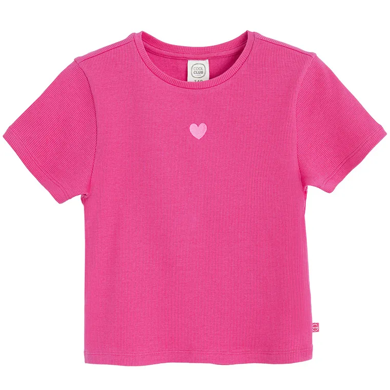 Cool Club, T-shirt dziewczęcy, prążkowany, różowy