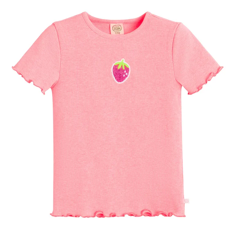 Cool Club, T-shirt dziewczęcy, prążkowany, różowy