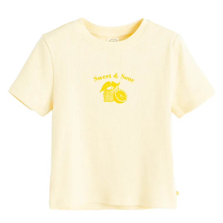 Cool Club, T-shirt dziewczęcy, prążkowany, żółty