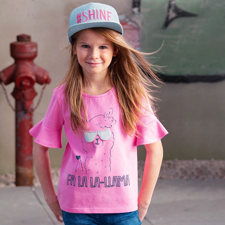 Cool Club, T-shirt dziewczęcy, różowy, lama