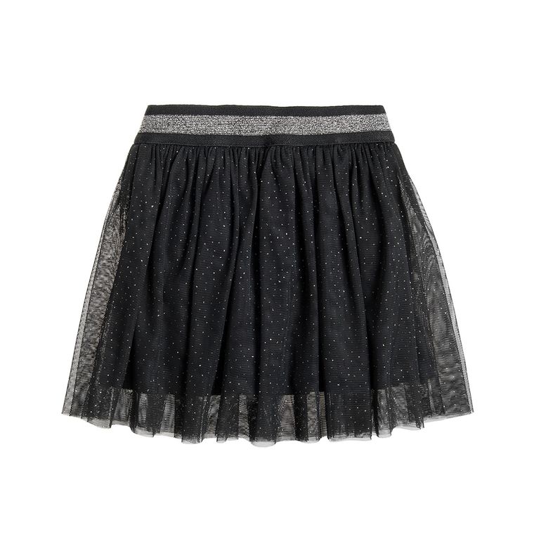 Cool Club, Tiulowa spódnica dziewczęca, szara, srebrne kropki