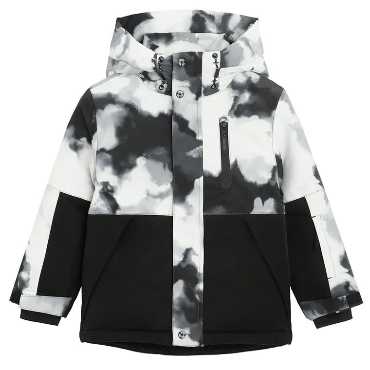 Cool Club, Wodoszczelna kurtka narciarska chłopięca z kapturem, ocieplana, czarno-biała
