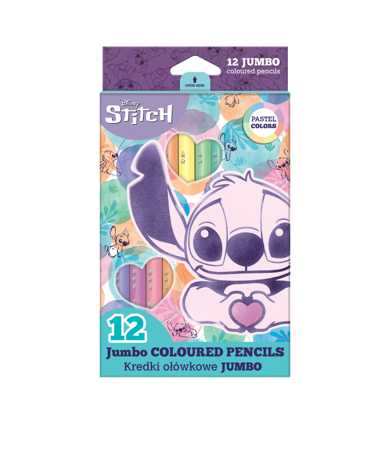 CoolPack, Lilo i Stitch, kredki ołówkowe trójkątne jumbo, 12 kolorów