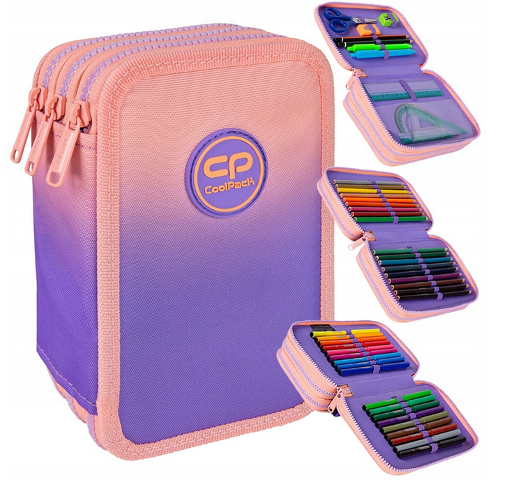 CoolPack, piórnik potrójny z wyposażeniem, Jumper 3, Gradient berry, jagoda