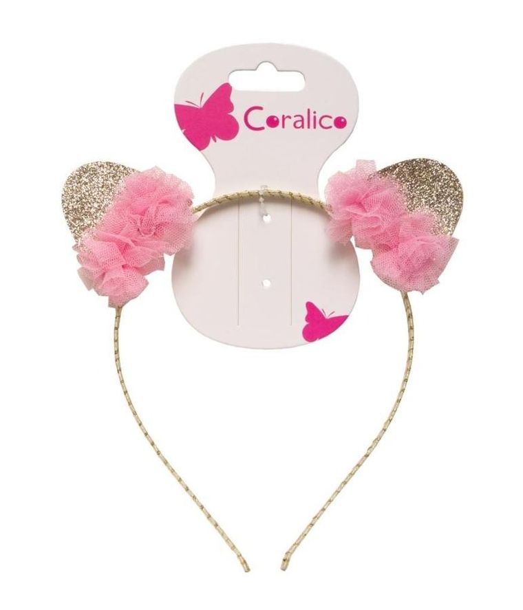 Coralico, opaska z uszkami i kwiatkami