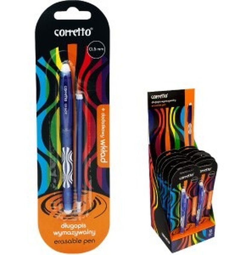 Corretto, długopis wymazywalny, niebieski, z wkładem