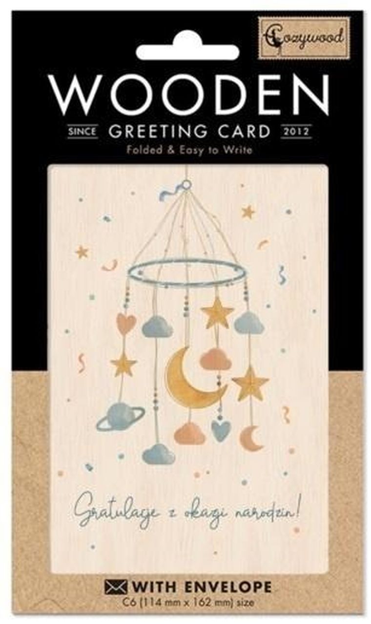 Cozywood, karnet drewniany C6 + koperta Narodziny Karuzela