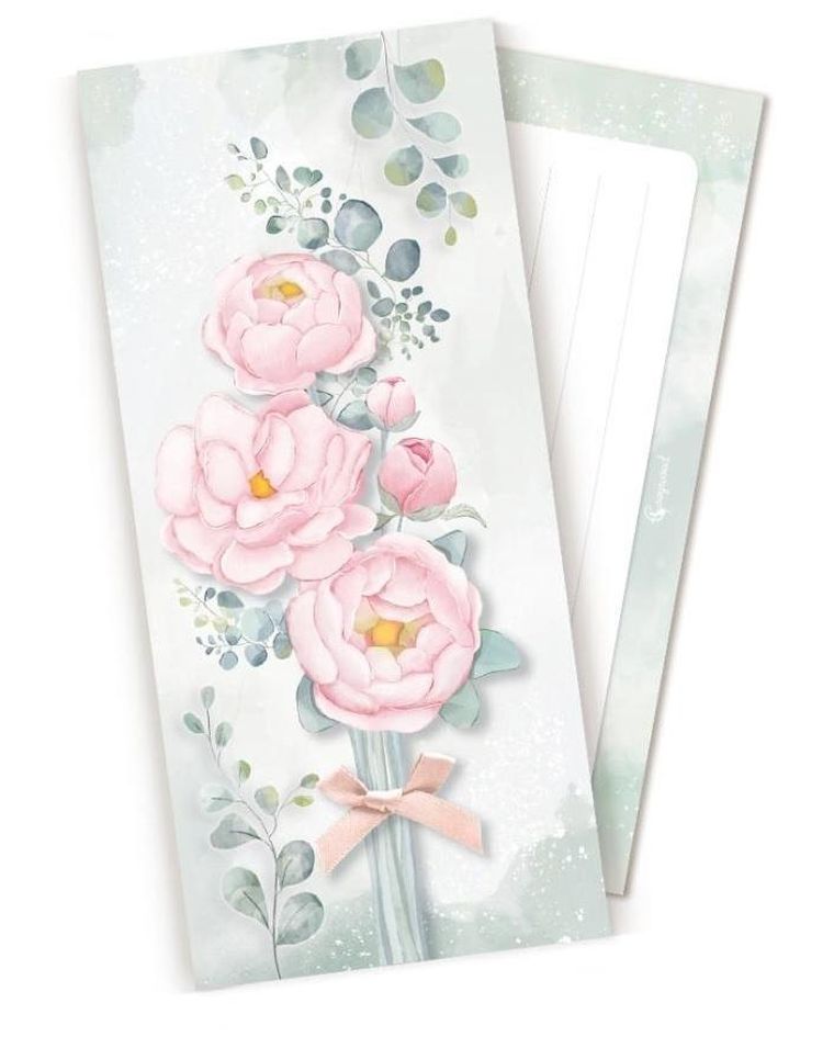 Cozywood, koperta upominkowa, Pop-Up, Różowe piwonie