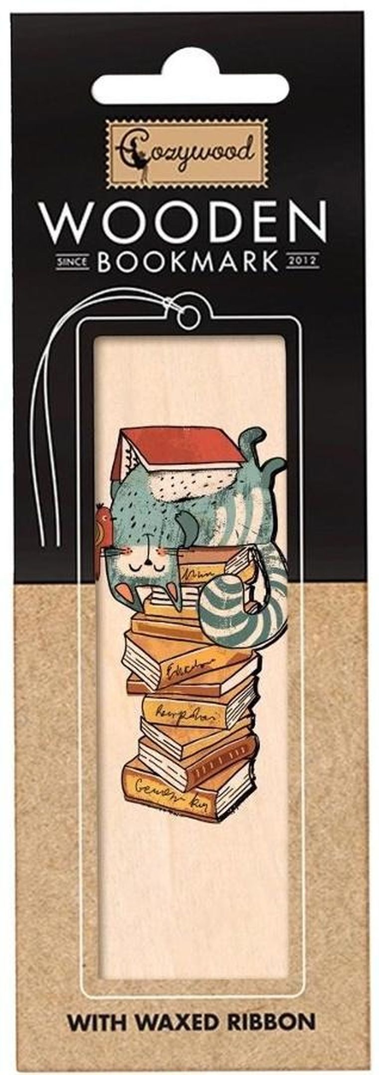 Cozywood, zakładka do książek drewniana, Kot na książkach