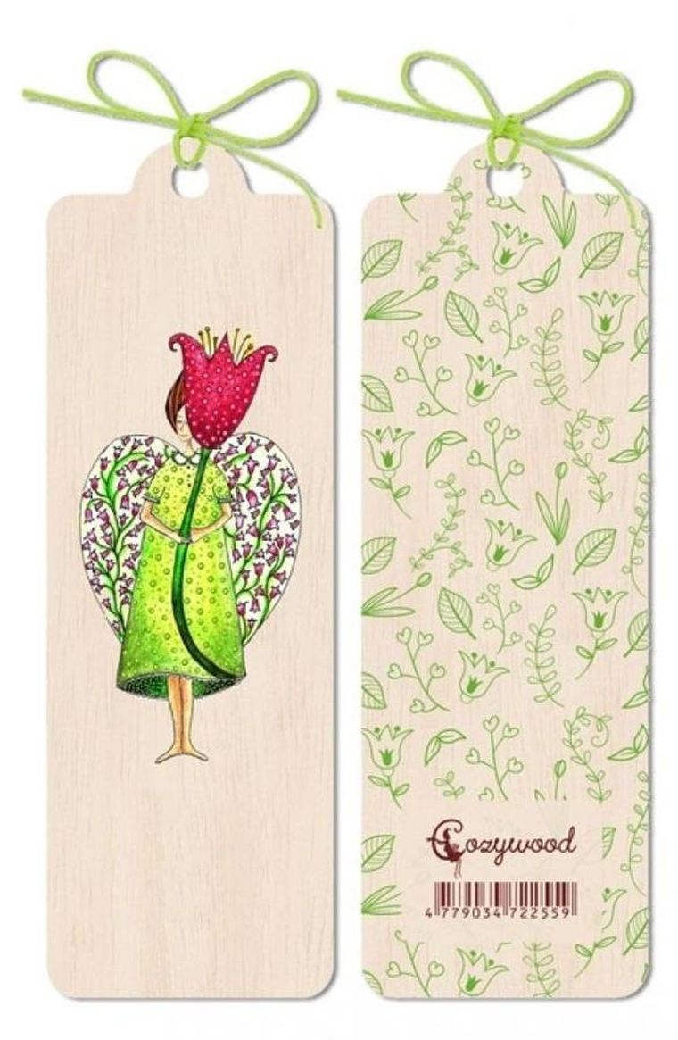 Cozywood, zakładka drewniana, anioł z kwiatem
