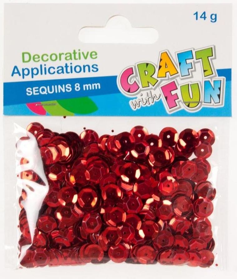 Craft With Fun, cekiny metaliczne, czerwień, 8 mm