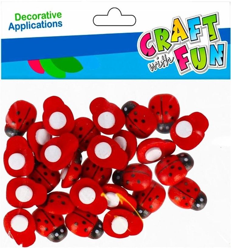 Craft With Fun, drewniane alpkacje samoprzylepne, biedronka, 15 mm