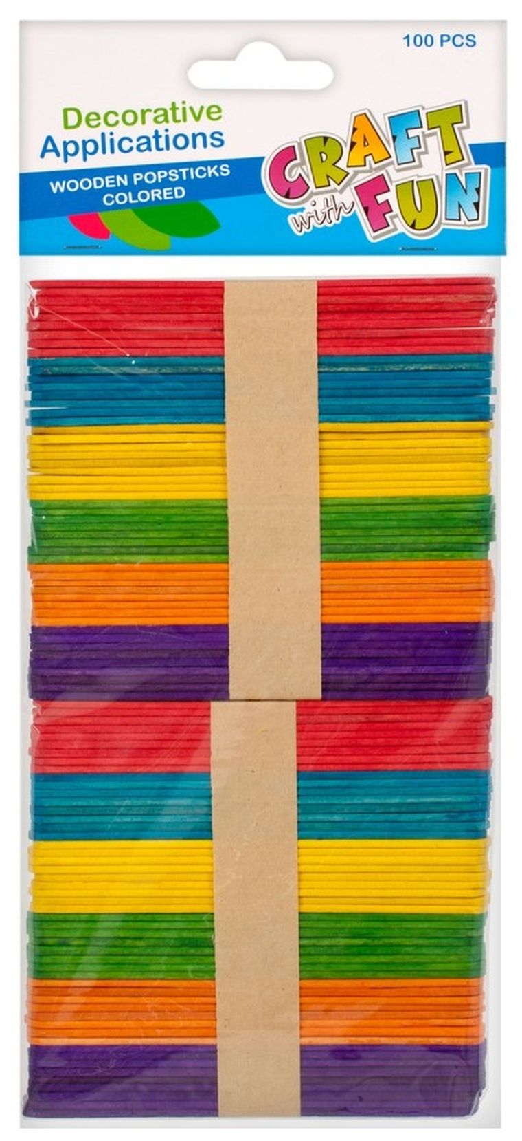 Craft With Fun, drewniane patyczki, ozdoba dekoracyjna, mix kolorów, 100 szt.