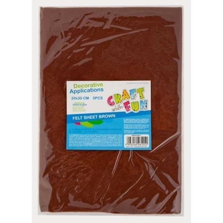 Craft With Fun, filc dekoracyjny, arkusz, 5 szt., brązowy
