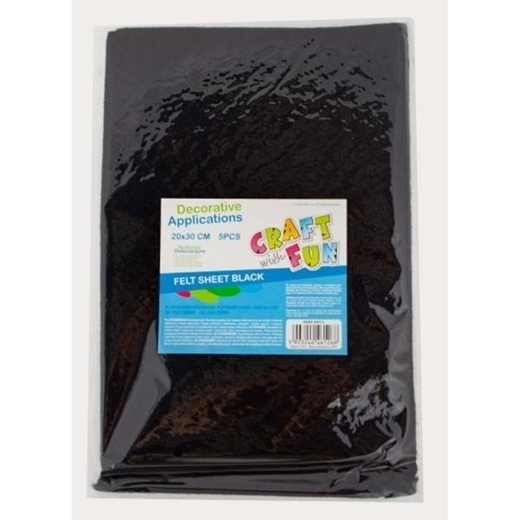 Craft With Fun, filc dekoracyjny, arkusz, 5 szt., czarny