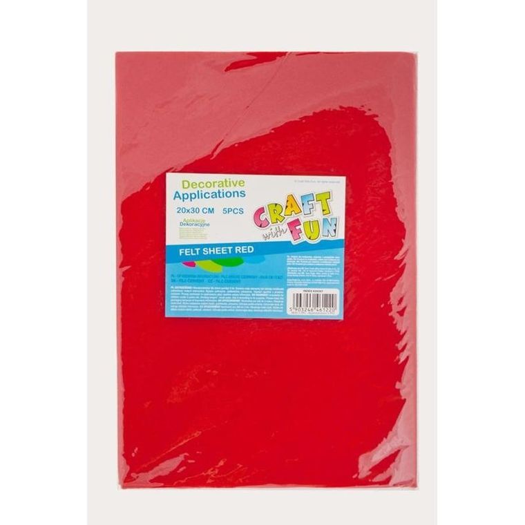 Craft With Fun, filc dekoracyjny, czerwony, 5 arkuszy