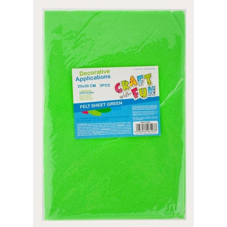 Craft With Fun, filc dekoracyjny, zielony, 5 arkuszy