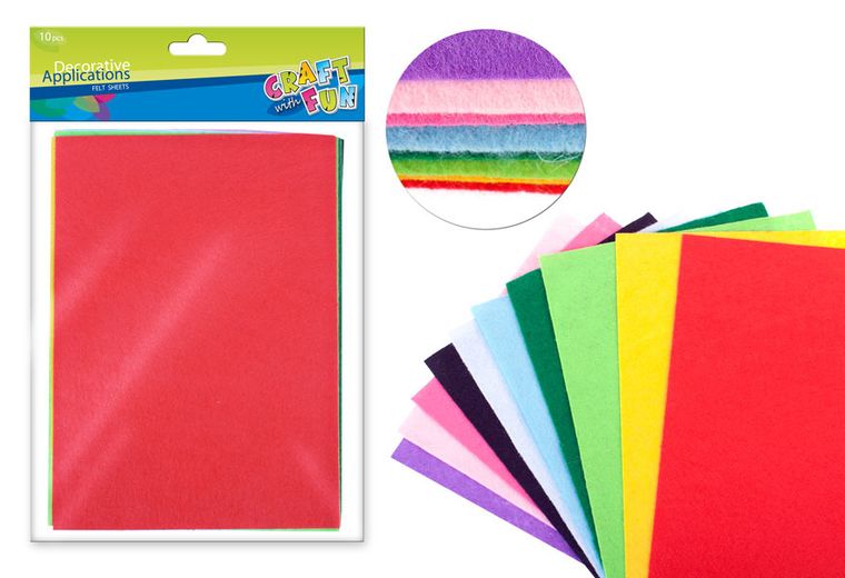 Craft With Fun, Filc, mix kolorów, 10 szt.