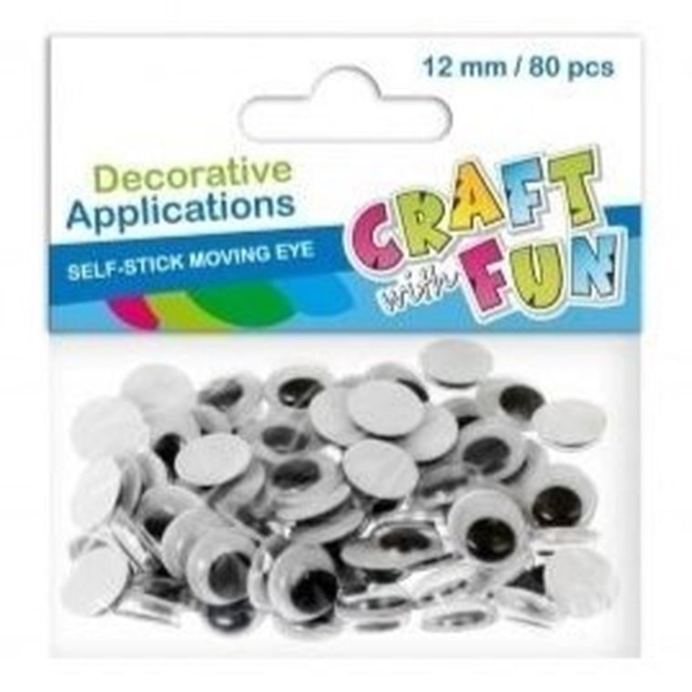 Craft With Fun, naklejki, oczy, 12 mm