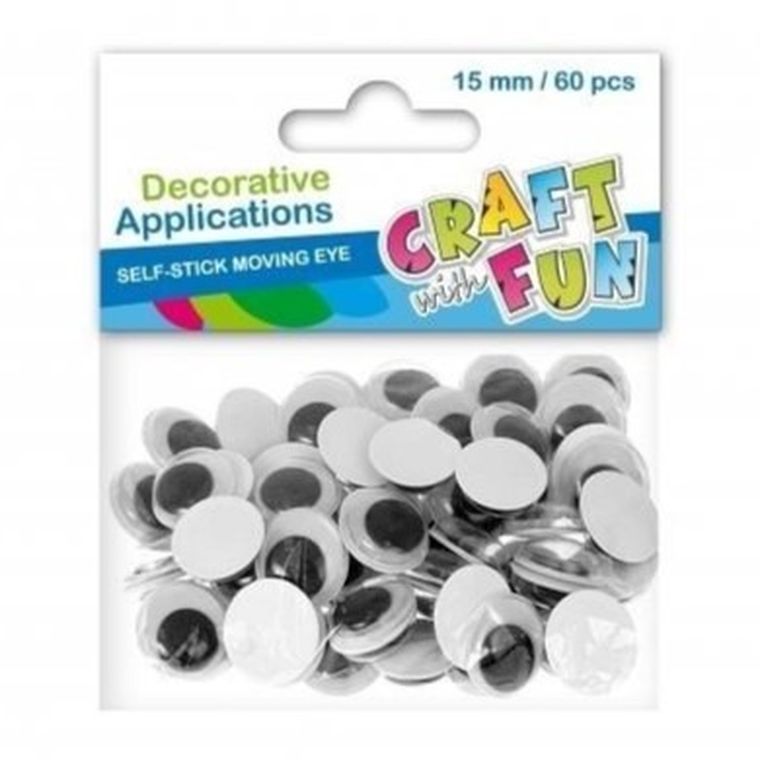 Craft With Fun, naklejki, oczy, 15 mm
