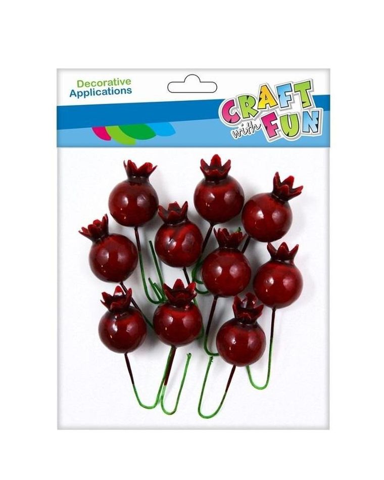 Craft With Fun, owoc dzikiej róży na druciku, 1,8 cm, 10 szt.