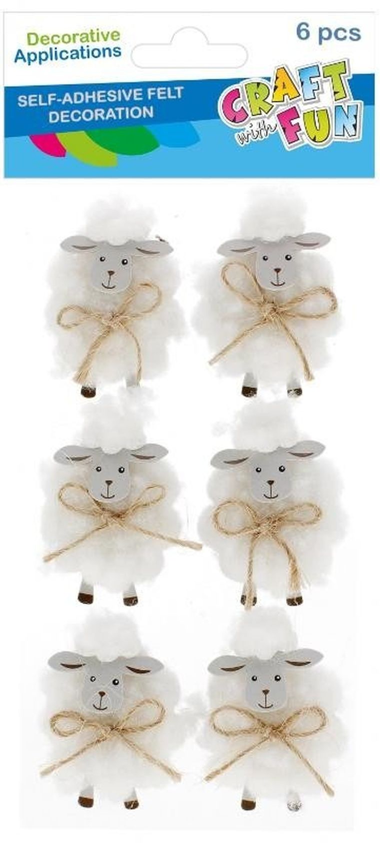 Craft With Fun, ozdoba dekoracyjna, filcowa, samoprzylepna, baranek, 6 szt.
