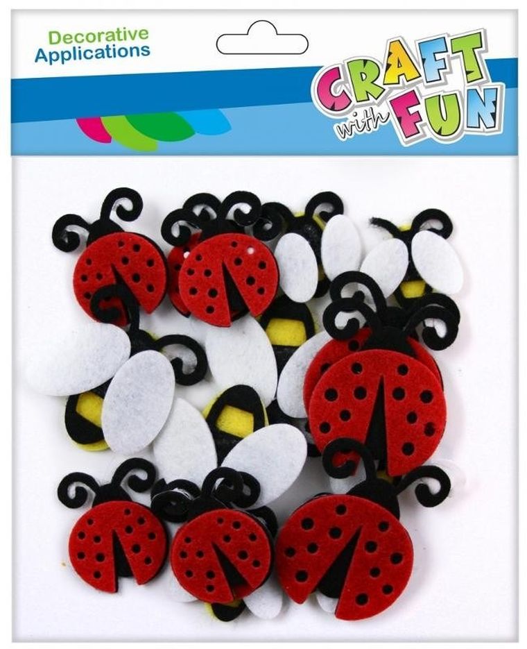 Craft With Fun, ozdoba dekoracyjna, filcowa, samoprzylepna, biedronki i pszczółki