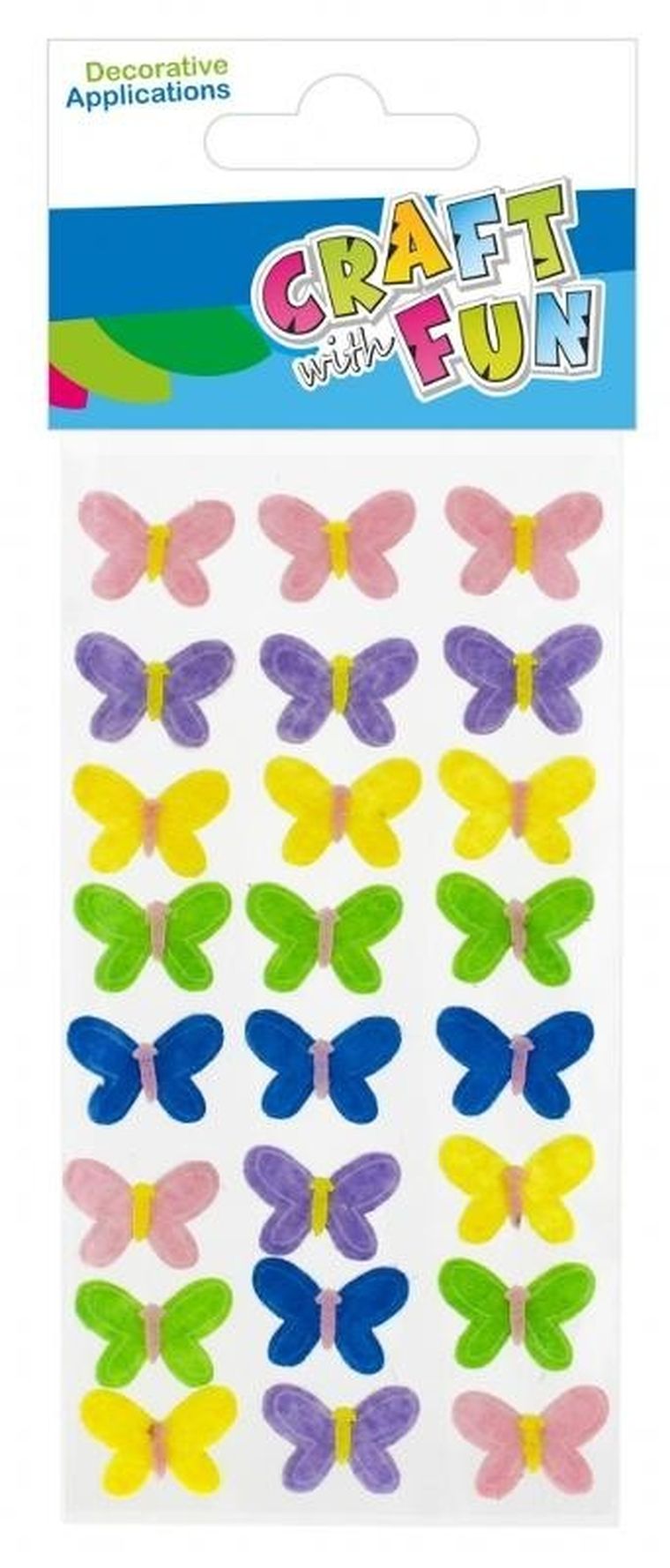 Craft With Fun, ozdoba dekoracyjna, filcowa, samoprzylepna, motylki, 24 szt
