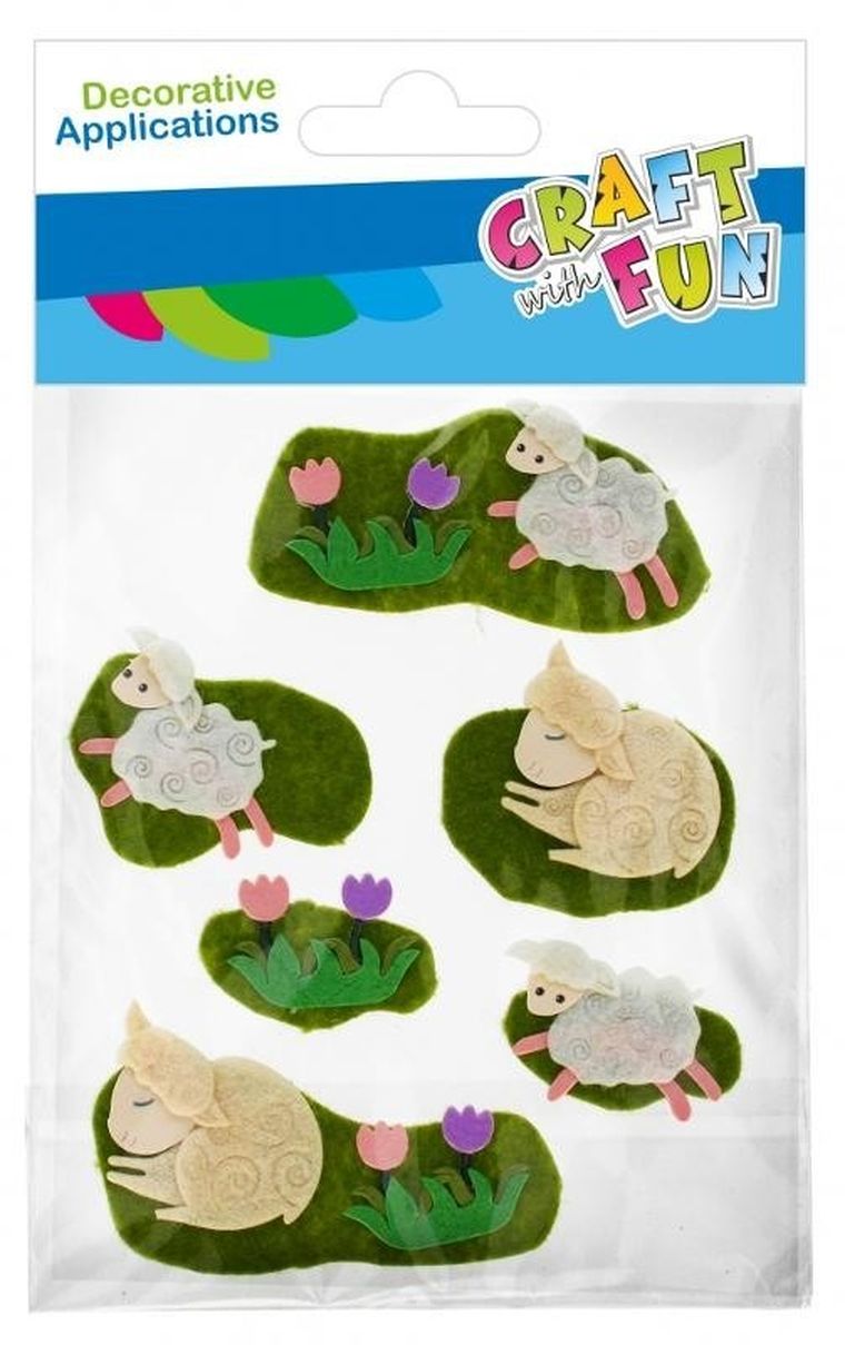 Craft With Fun, ozdoba dekoracyjna, filcowa, samoprzylepna, owieczka, 6 szt.