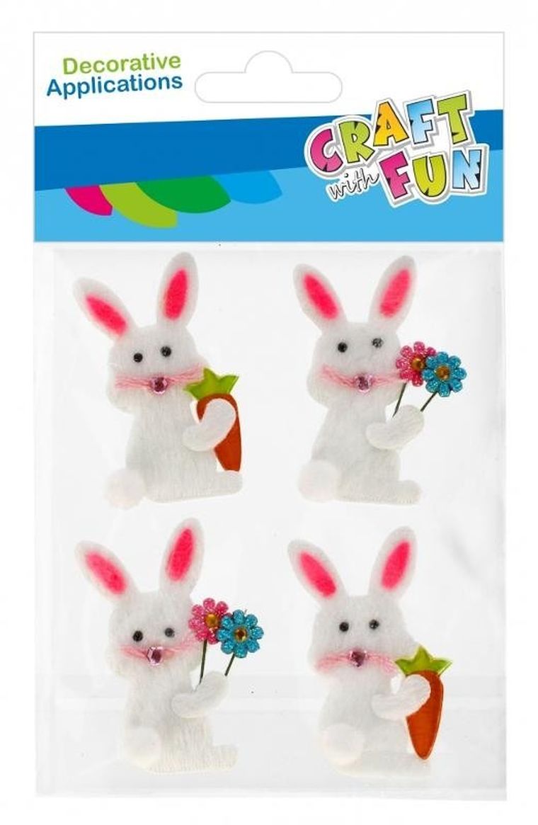 Craft With Fun, ozdoba dekoracyjna, filcowa, samoprzylepna, zajączek, 4 szt.