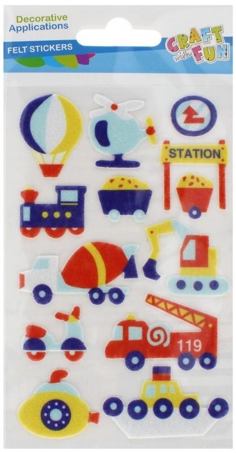 Craft With Fun, ozdoba dekoracyjna, filcowa, samoprzylepne, pojazdy
