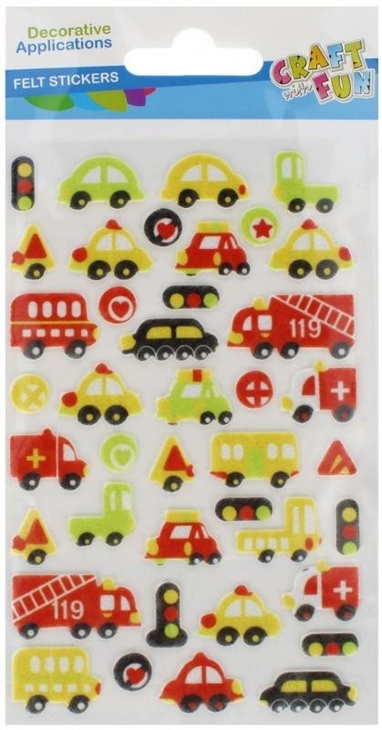 Craft With Fun, ozdoba dekoracyjna, filcowa, samoprzylepne, pojazdy