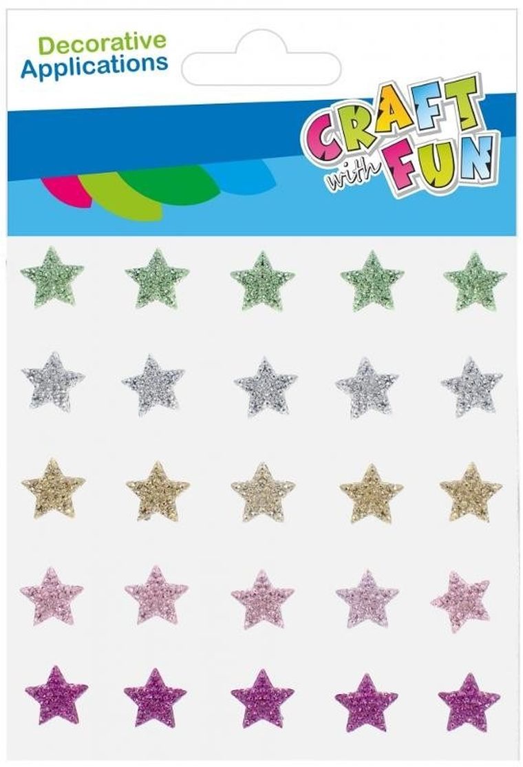 Craft With Fun, ozdoba dekoracyjna, kryształki samoprzylepne, gwiazdki, 25 szt.