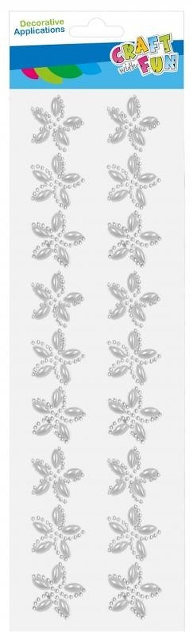 Craft With Fun, ozdoba dekoracyjna, kryształki samoprzylepne, kwiaty, białe, 18 szt.