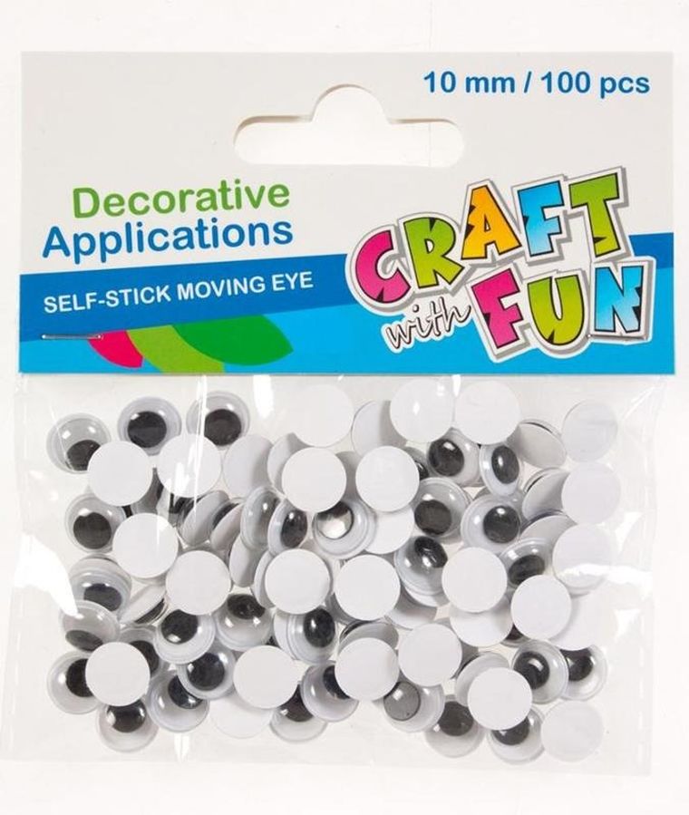 Craft With Fun, ozdoba dekoracyjna, oczy, 10 mm, 100szt.