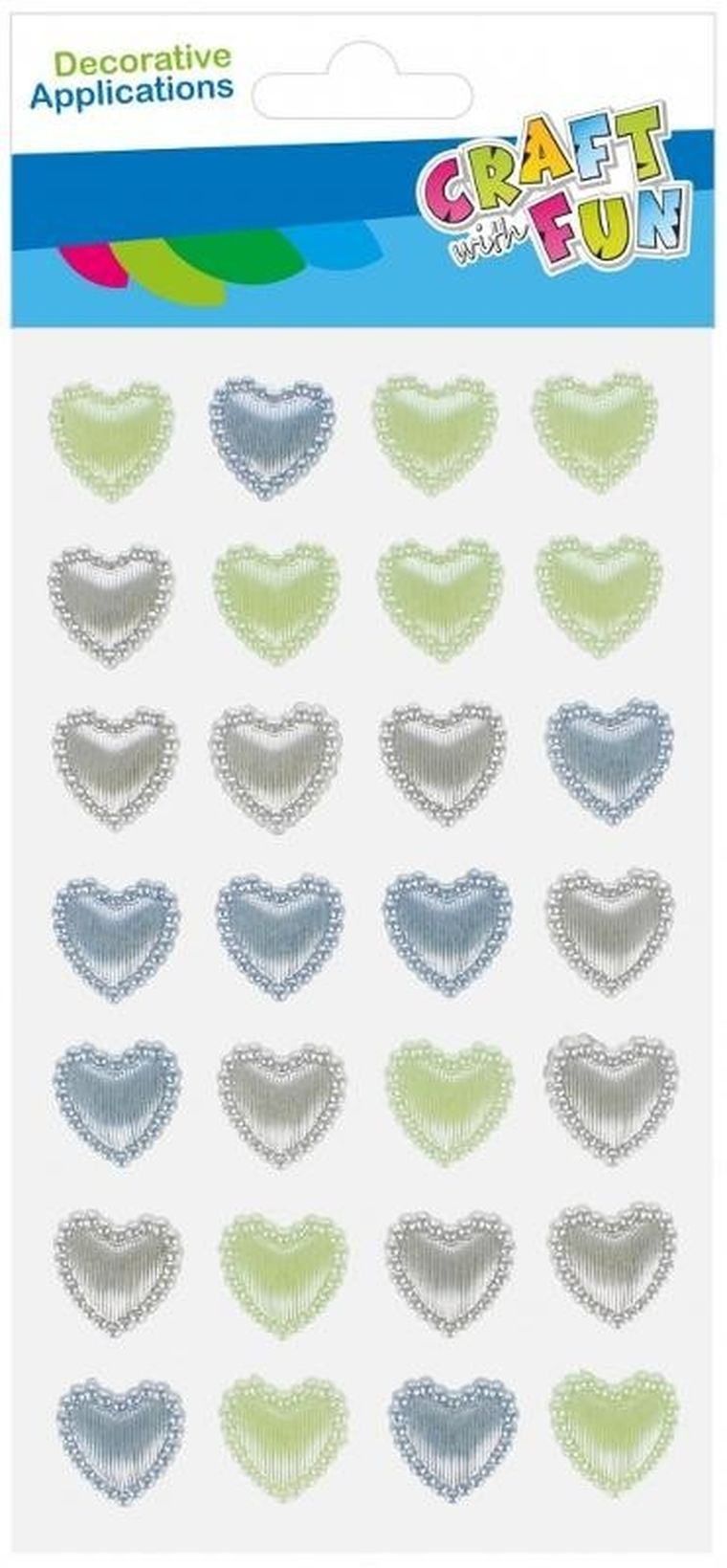Craft With Fun, ozdoba dekoracyjna, perłowa, samoprzylepna, serce, niebiesko-zielone, 28 szt.