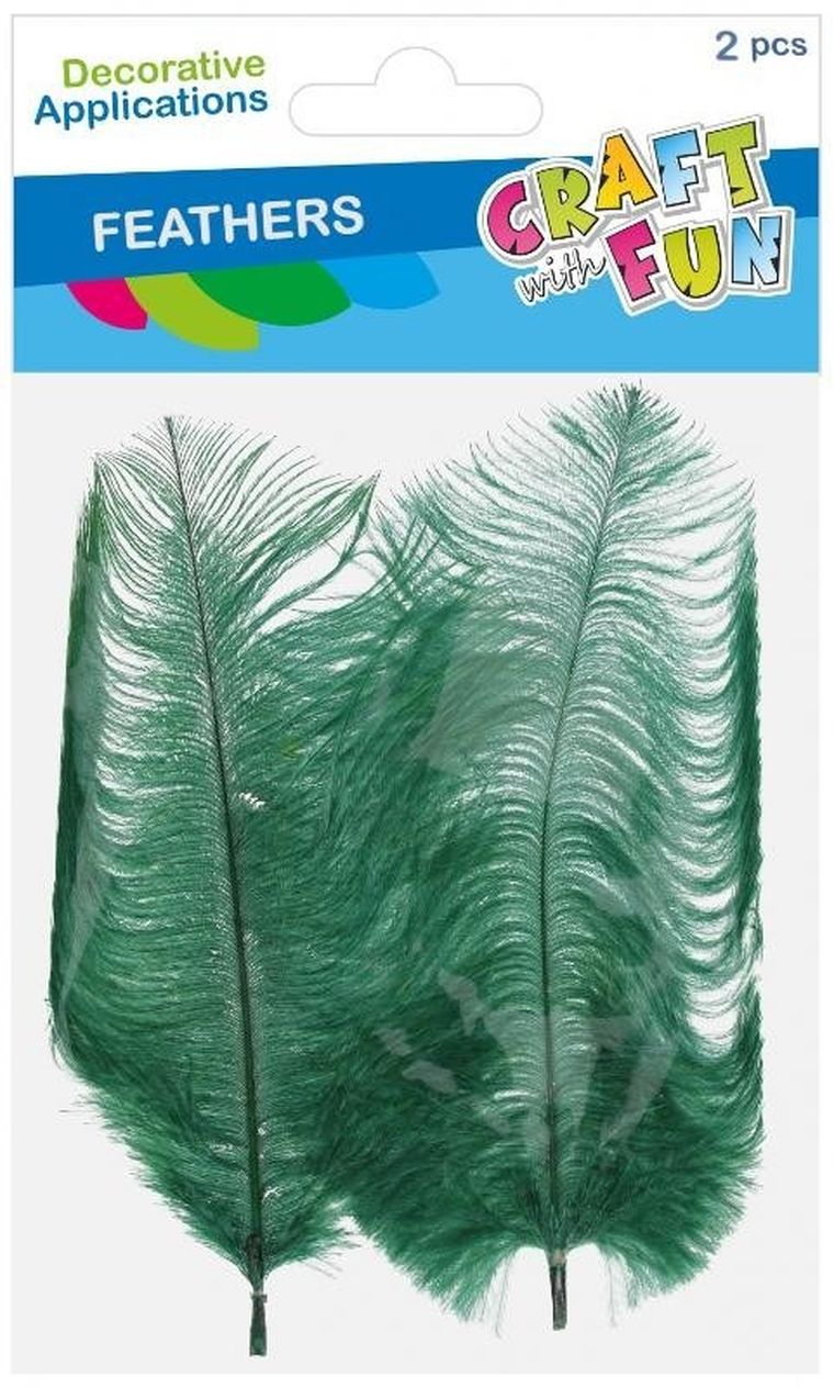 Craft With Fun, ozdoba dekoracyjna, piórka, zielone, 15-20 cm, 2 szt.