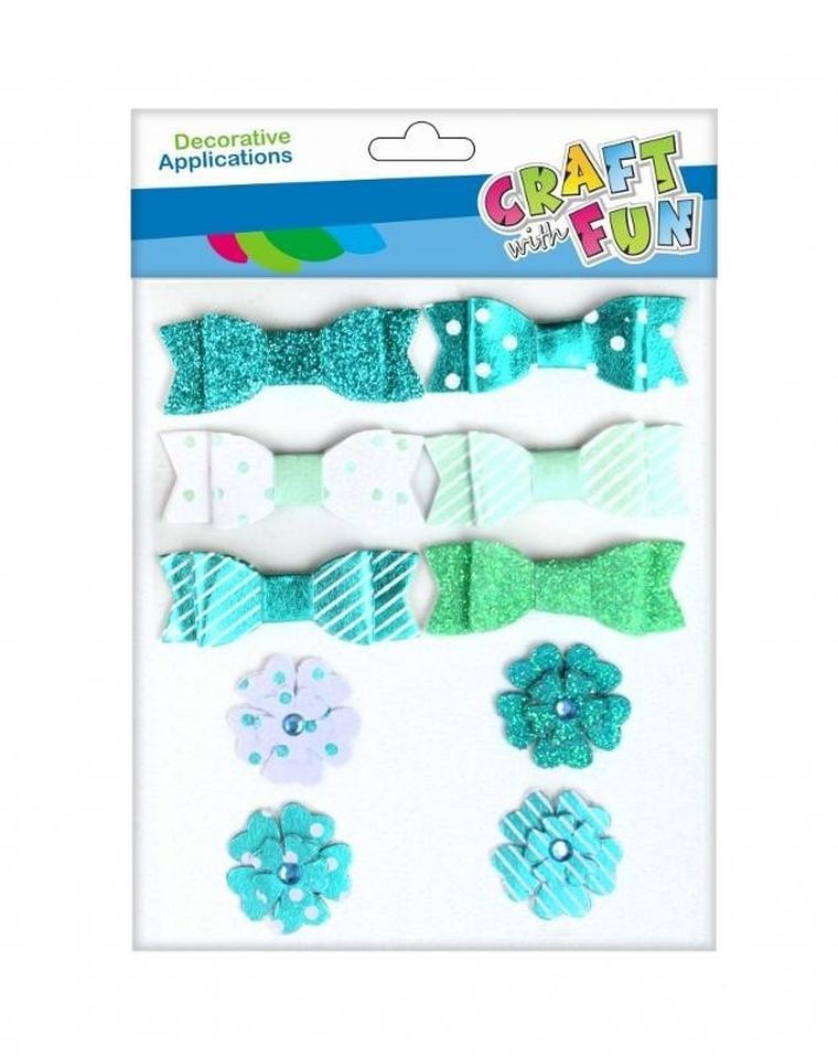 Craft With Fun, ozdoba dekoracyjna, samoprzylepna, materiałowa, kokardy i kwiaty, seledyn