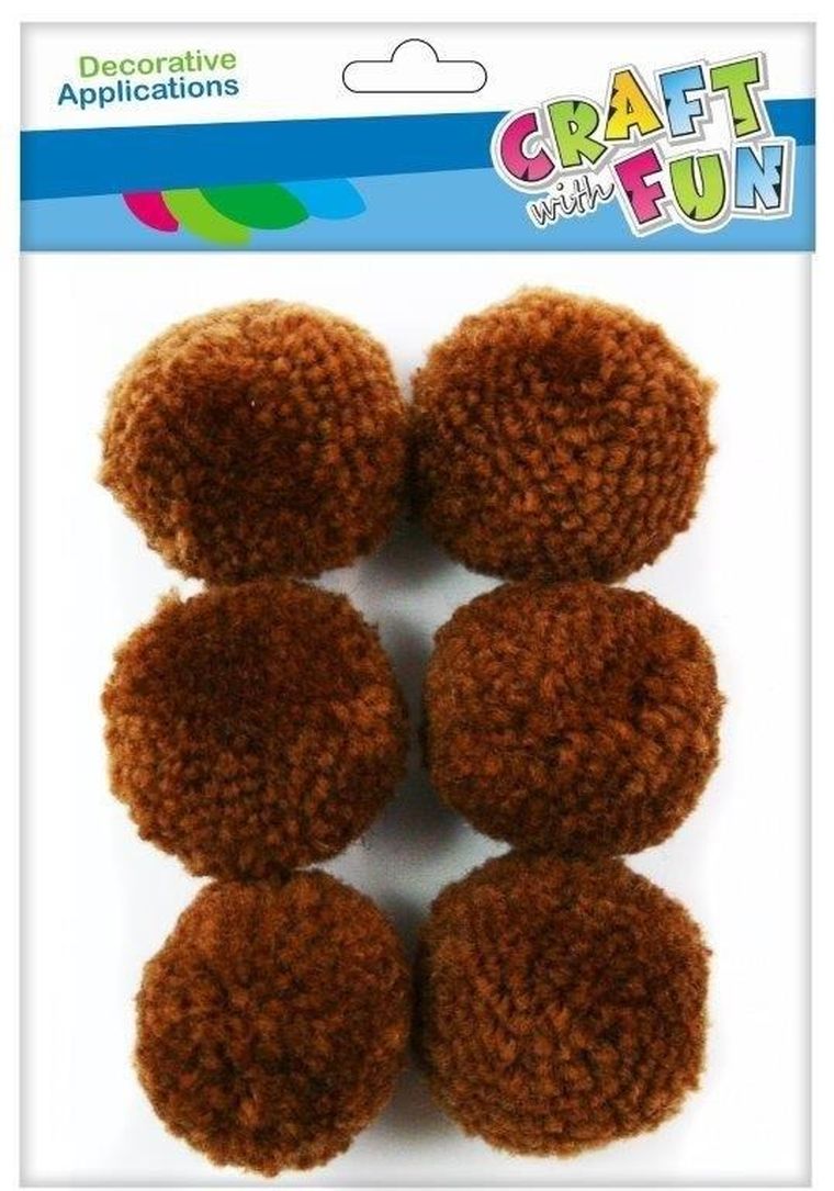 Craft With Fun, ozdoba dekoracyjna, wełniana, pompon, brązowy, 4 cm