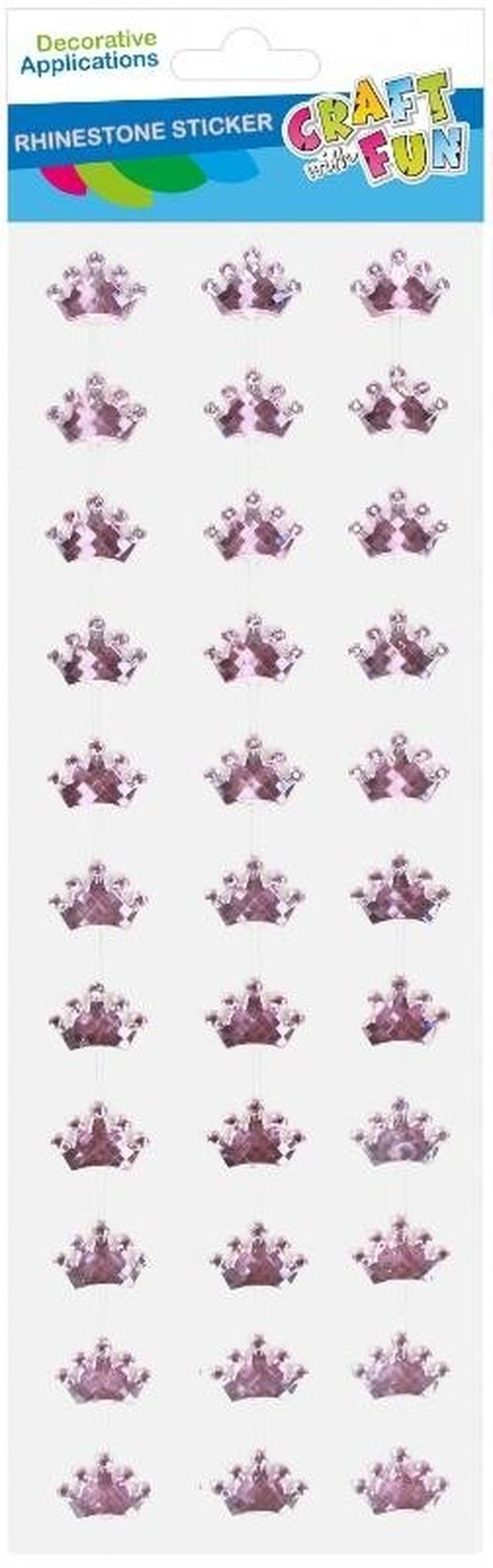 Craft With Fun, ozdoby dekoracyjne, samoprzylepne kryształki, korona, różowa, 33 szt.