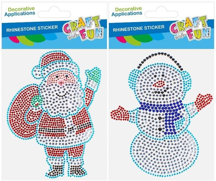Craft With Fun, ozdoby dekoracyjne, samoprzylepne kryształki, mikołaj i bałwan