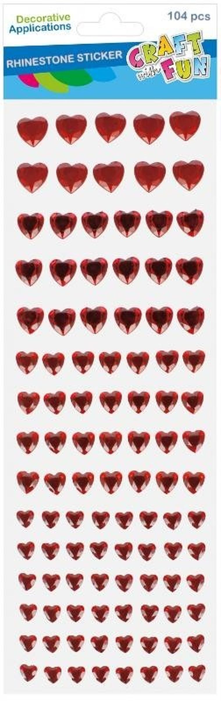 Craft With Fun, ozdoby dekoracyjne, samoprzylepne kryształki, serce, 104 szt.