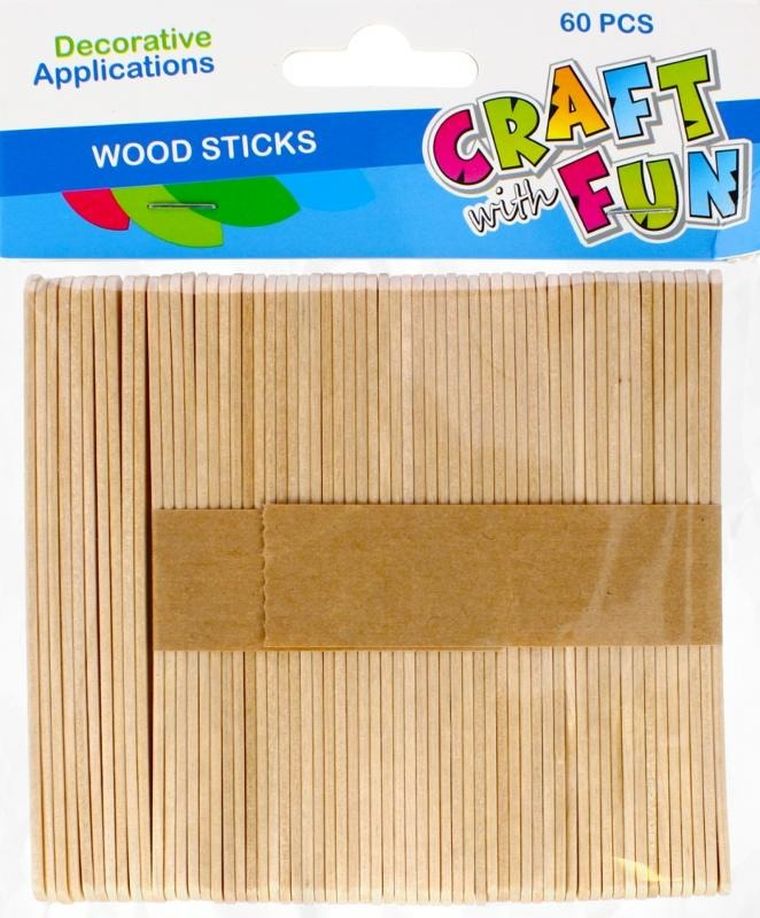 Craft With Fun, patyczki drewniane, dekoracyjne, płaskie, naturalne