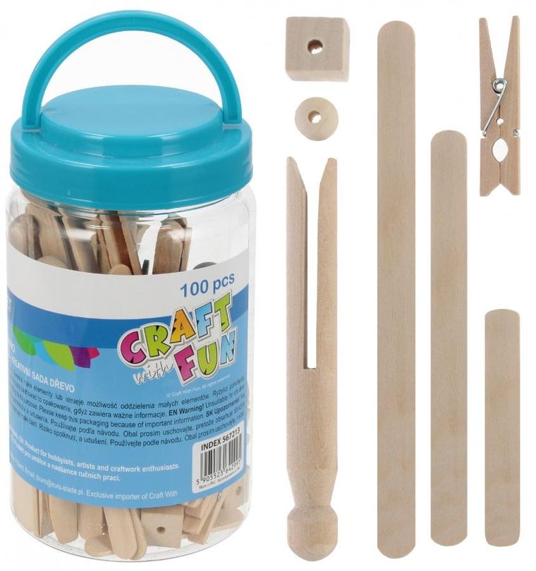 Craft With Fun, patyczki drewniane w tubaie, 100 szt.