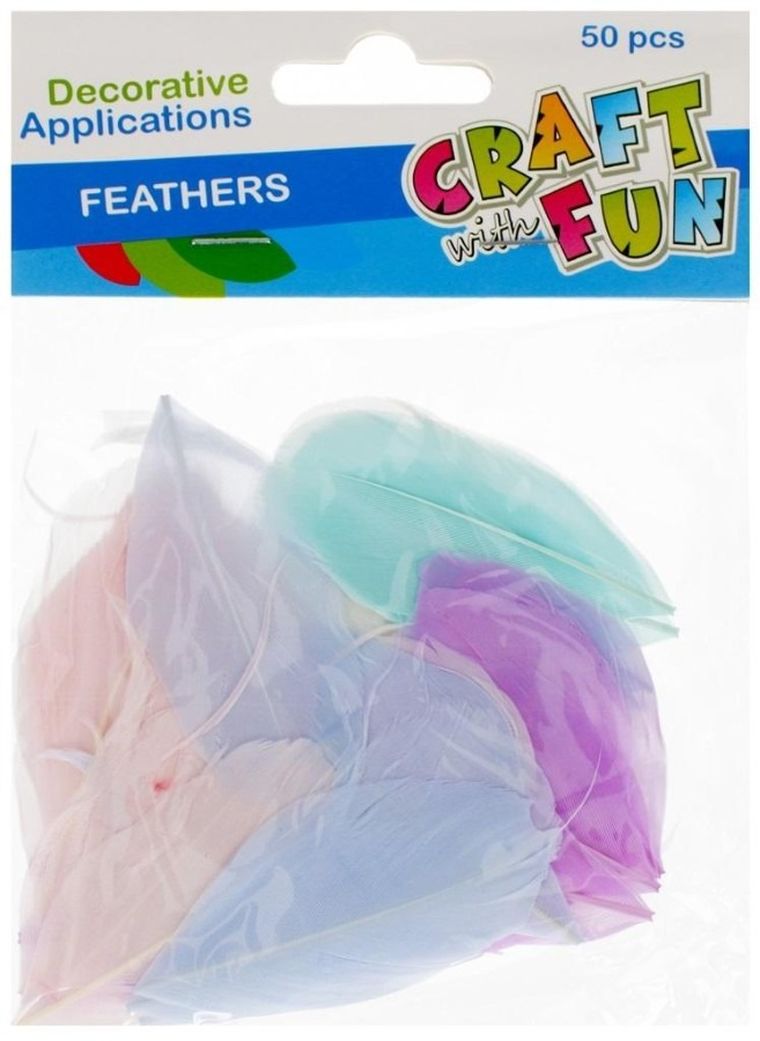Craft With Fun, piórka dekoracyjne, pastelowe, 4-5 cm