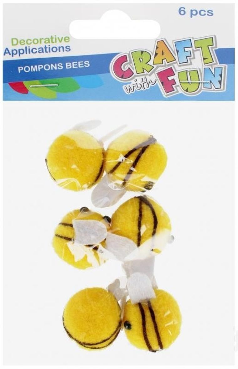Craft With Fun, pompony dekoracyjna, pszczółki, 6 szt.