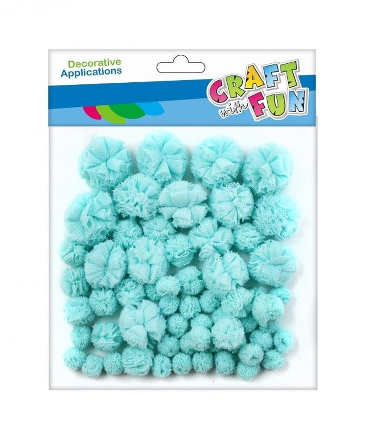 Craft With Fun, pompony dekoracyjne, niebieskie, 60 szt.
