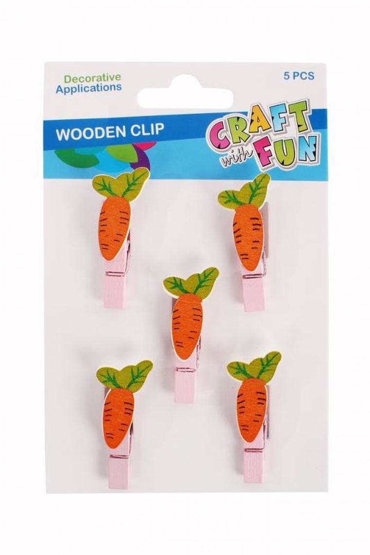 Craft With Fun, spinacze drewniane, dekoracyjne, marchewka, 5 szt.